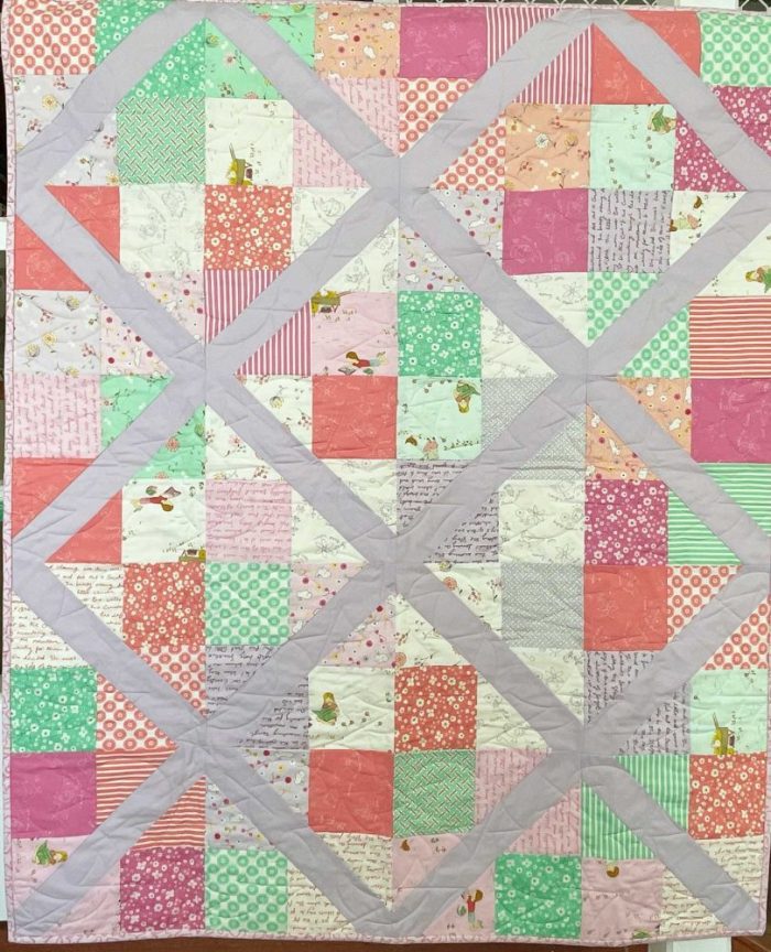 Pastel purple, coral and mint quilt